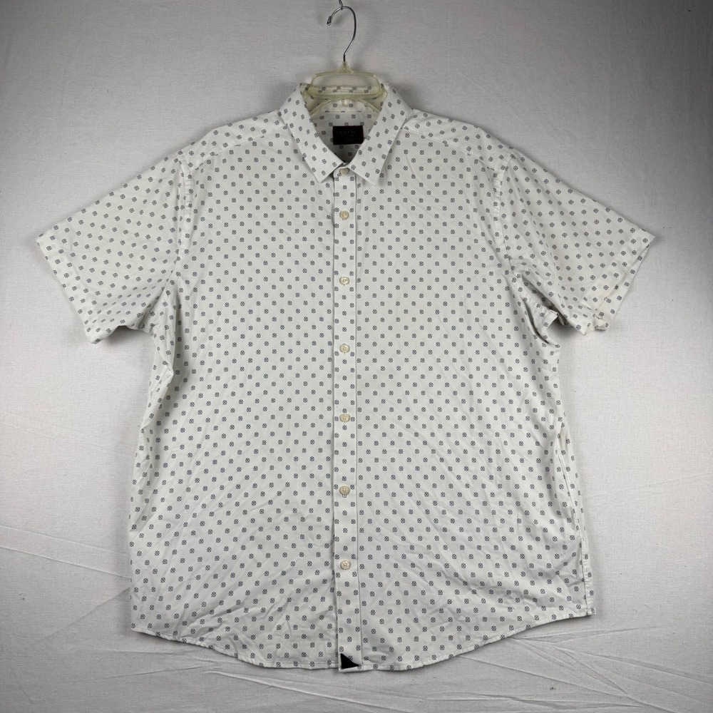 UNTUCKit Mullins-SS Slim Fit Shirt Mens XXL White Blue Geo Print 41530 Short Slv